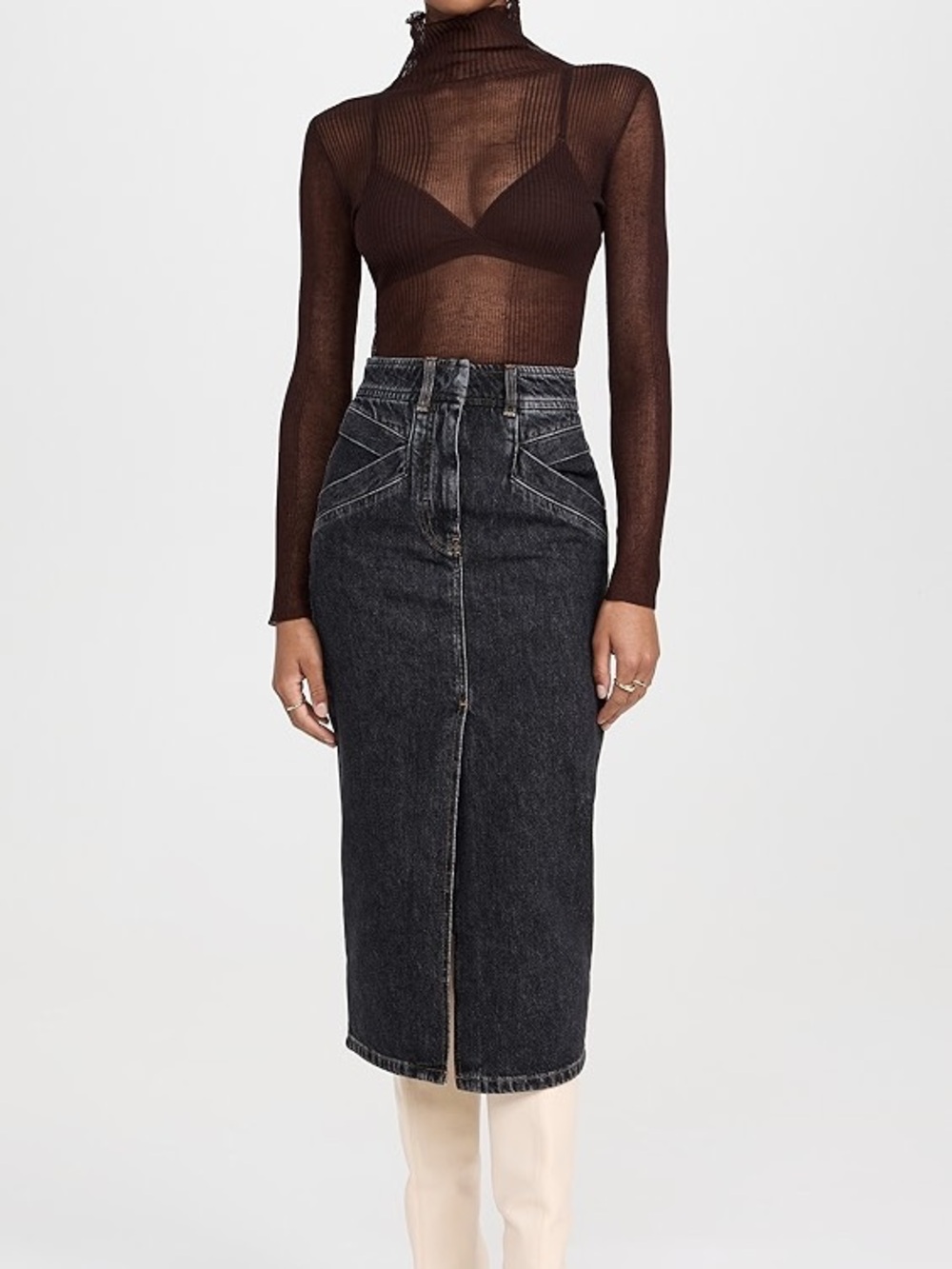 NWT Iro Clarysse Faded Denim Midi Skirt Black Stone Size 38
